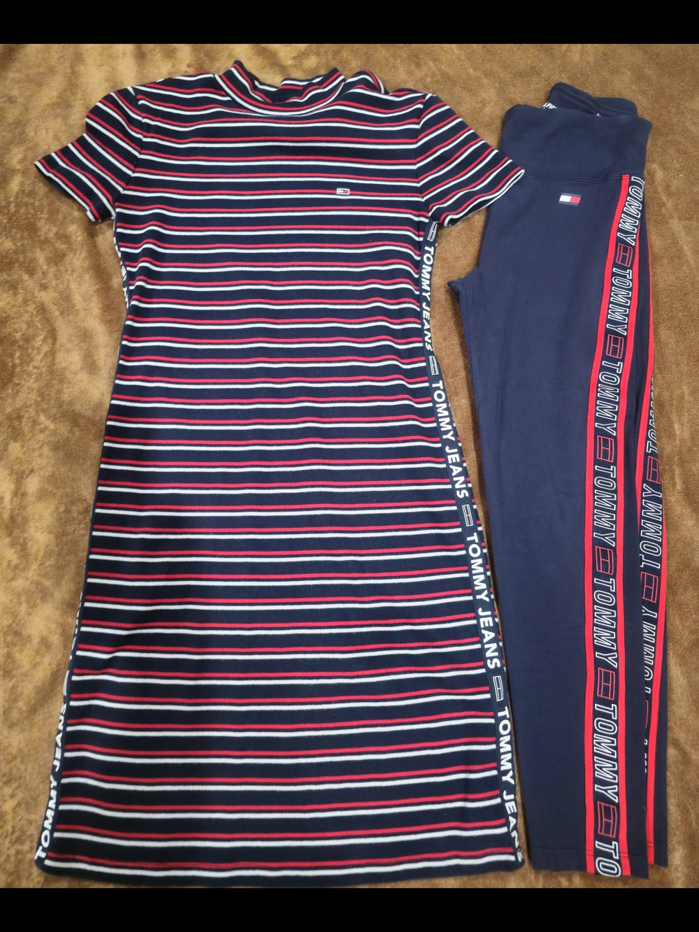 Tommy Hilfiger Navy, Red & White Striped Knit Dress With Leggings